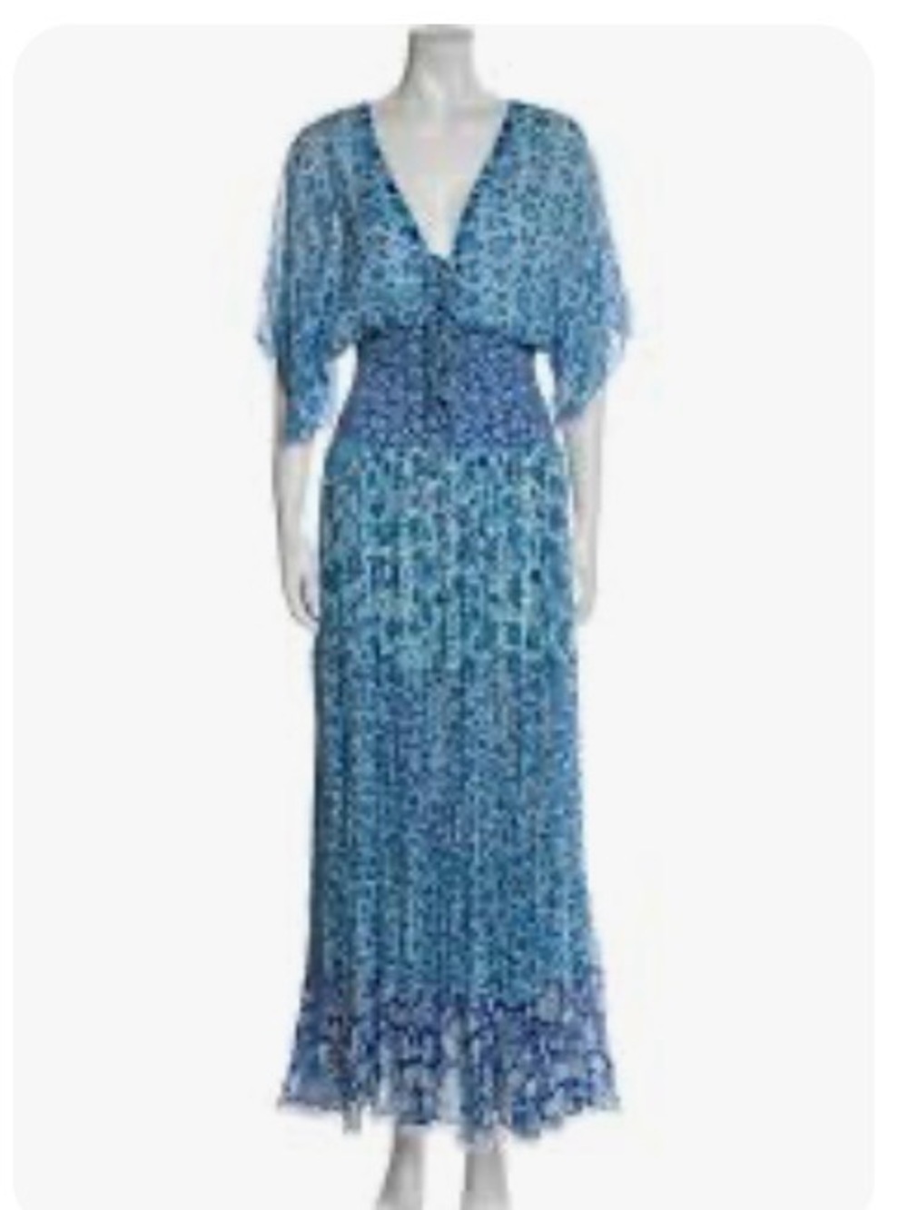 HEMANT & NANDITA Blue Floral V-Neck Maxi Dress